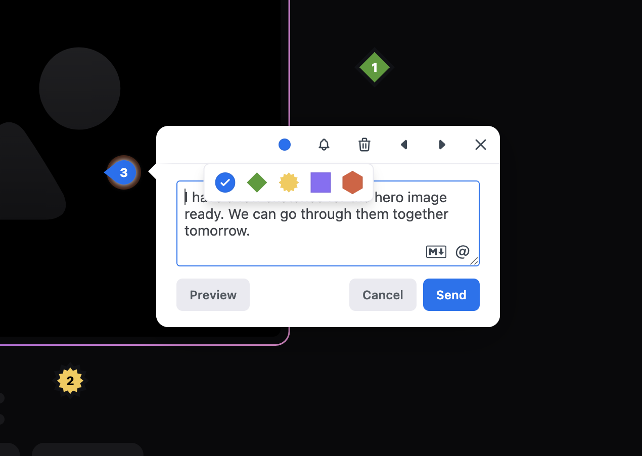 Comment modal showing comment colours options.