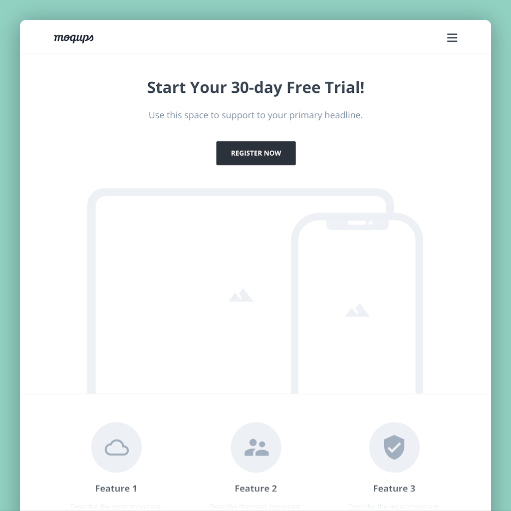 free trial landing page wireframe template wireframe of a website promoting 30-day free trial